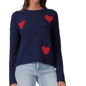 Rails Navy Sweater with Red Hearts